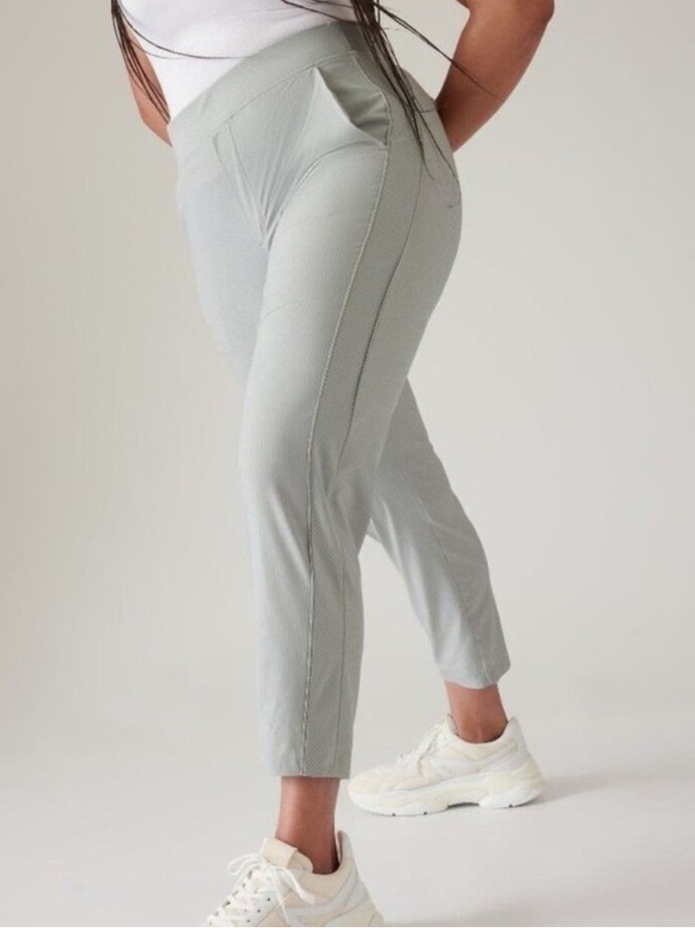 NWT Athleta Brooklyn Textured Ankle Pant Sage Green Stripe Sz 12 Petite*U12